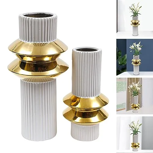 MYADDICTION Ceramic Flower Vase Modern Plant Pot Home Decor Tea Caddy Ceramic Ginger Jar 13cmx13cmx33cm