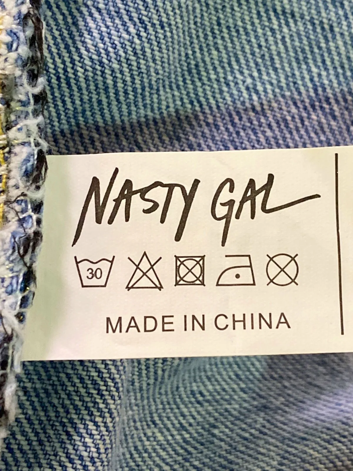Nasty Gal Blue/Multicolour Studded Denim and Brocade Jacket S