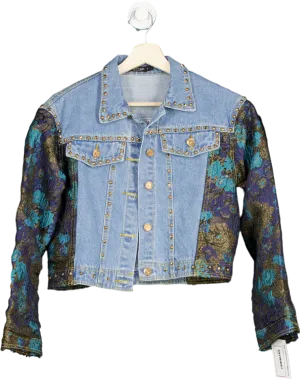 Nasty Gal Blue/Multicolour Studded Denim and Brocade Jacket S