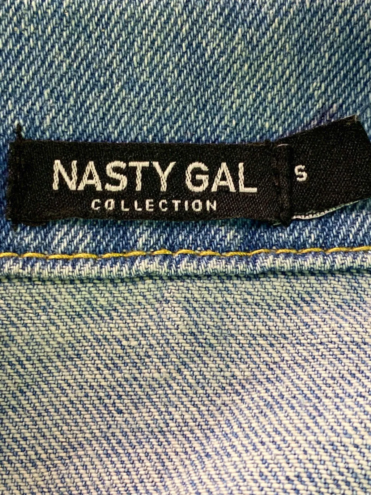 Nasty Gal Blue/Multicolour Studded Denim and Brocade Jacket S