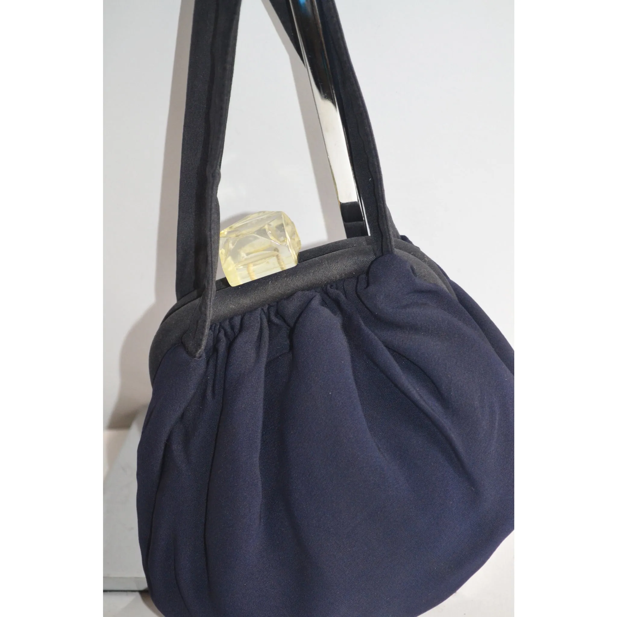 Navy Pouch Lucite Clasp Purse