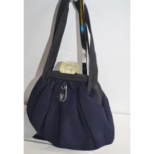 Navy Pouch Lucite Clasp Purse