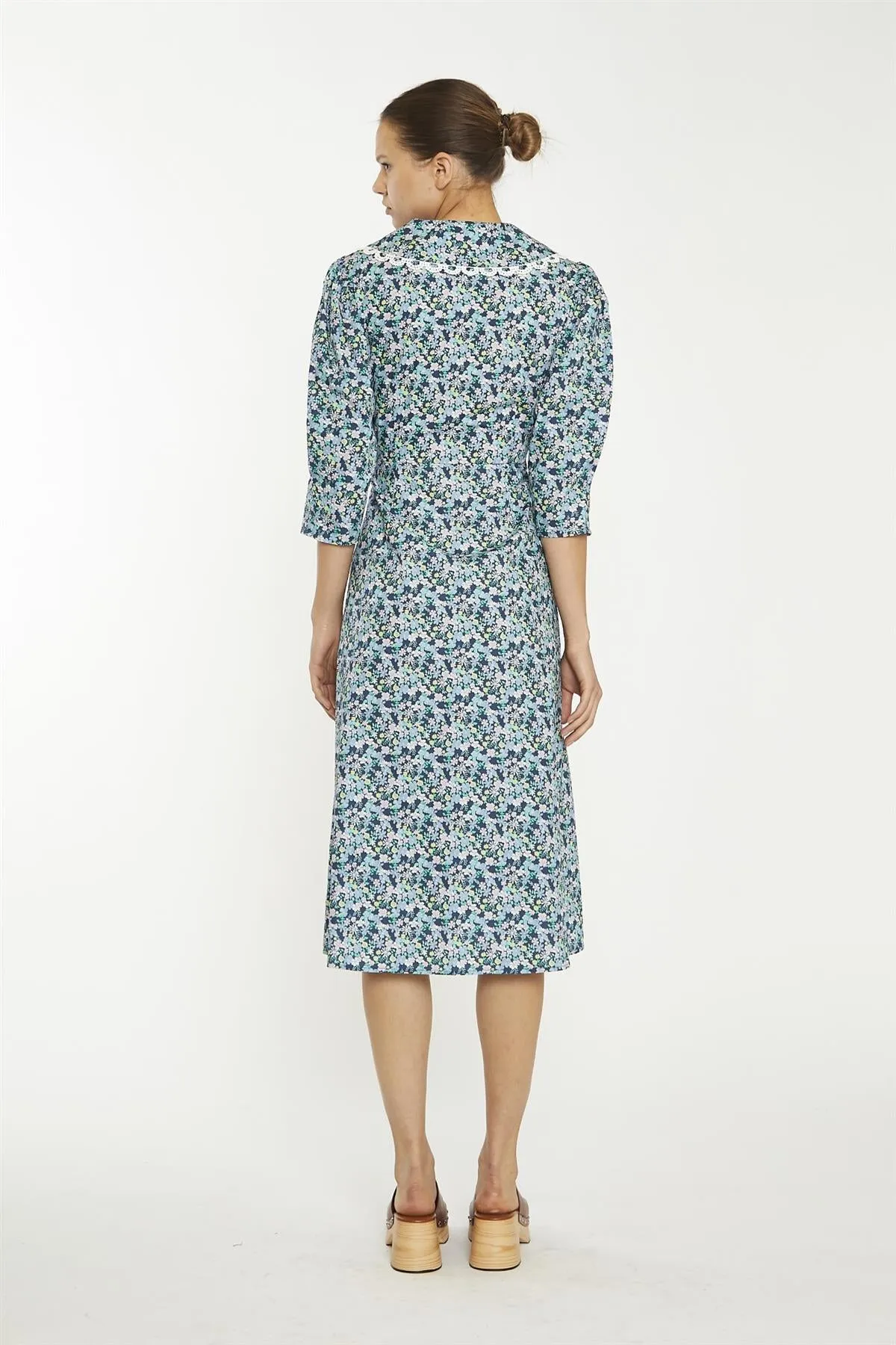 Navy Vintage Floral Collared Midaxi-Dress