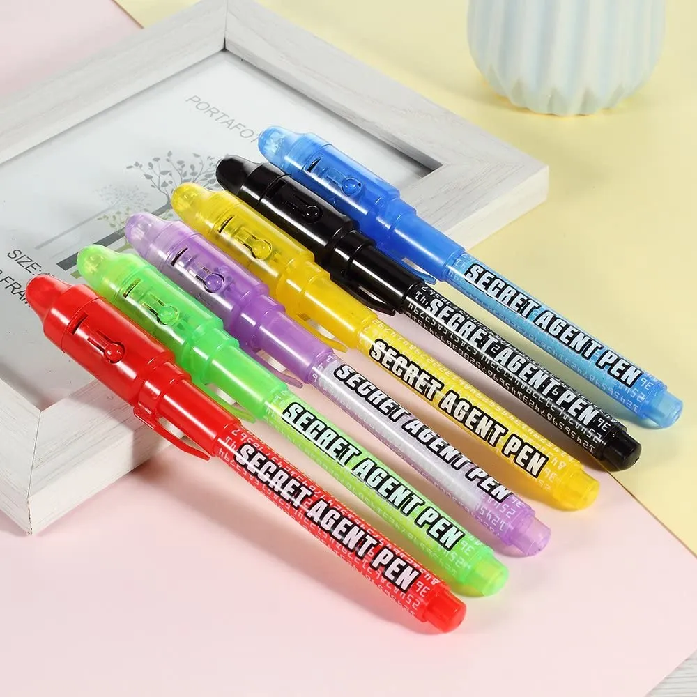New Secret Agent Invisible Ink Pen,Spy Pen with UV Light Magic Marker for Secret Messages! Super Cool 6 Piece set!