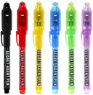 New Secret Agent Invisible Ink Pen,Spy Pen with UV Light Magic Marker for Secret Messages! Super Cool 6 Piece set!