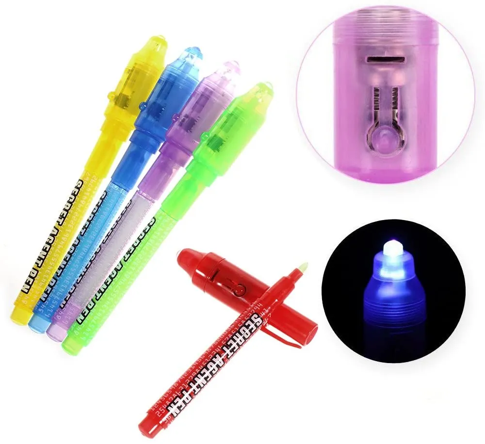 New Secret Agent Invisible Ink Pen,Spy Pen with UV Light Magic Marker for Secret Messages! Super Cool 6 Piece set!