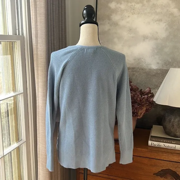 NWT Athleta Hanover Refined Merino Wool V-Neck Sweater Pullover Blue Ribbed