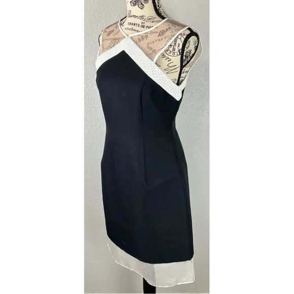 NWT Wai Ming LBD Sophie Dress Silk with Mesh and Leather Trim, size Medium