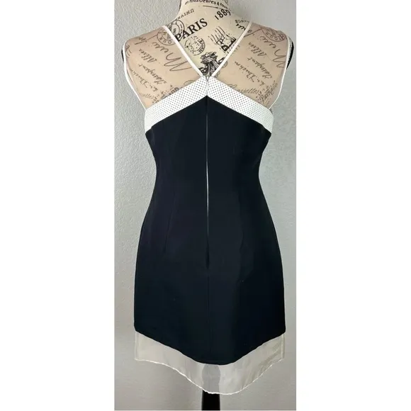 NWT Wai Ming LBD Sophie Dress Silk with Mesh and Leather Trim, size Medium