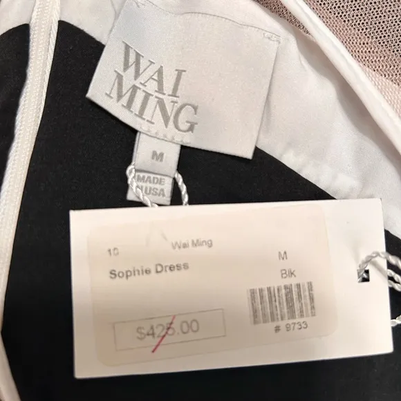 NWT Wai Ming LBD Sophie Dress Silk with Mesh and Leather Trim, size Medium