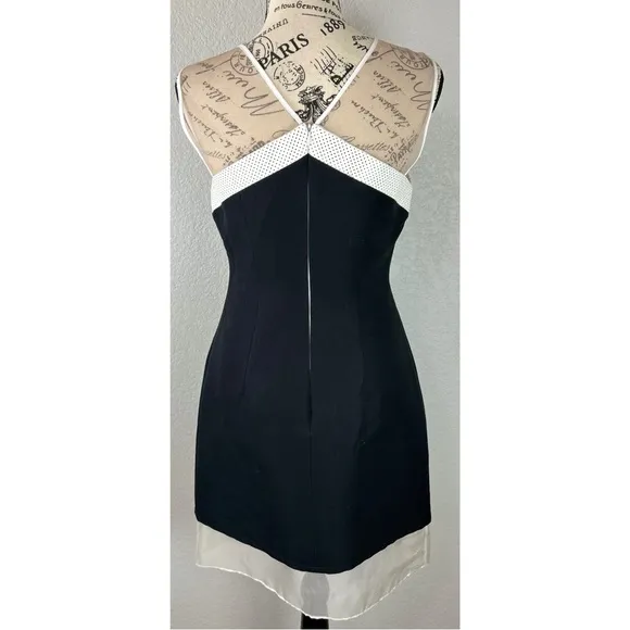 NWT Wai Ming LBD Sophie Dress Silk with Mesh and Leather Trim, size Medium