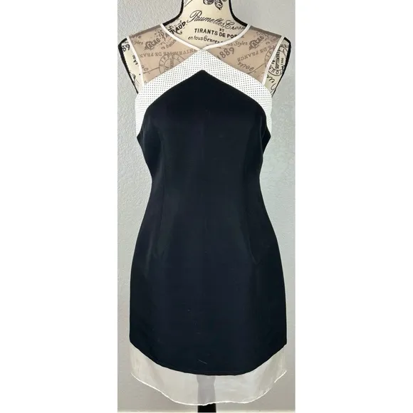 NWT Wai Ming LBD Sophie Dress Silk with Mesh and Leather Trim, size Medium