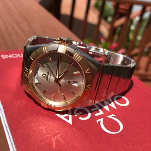 Omega Constellation 12320382202001 Two Tone Red Gold Steel Silver Dial Day Date Box & Papers