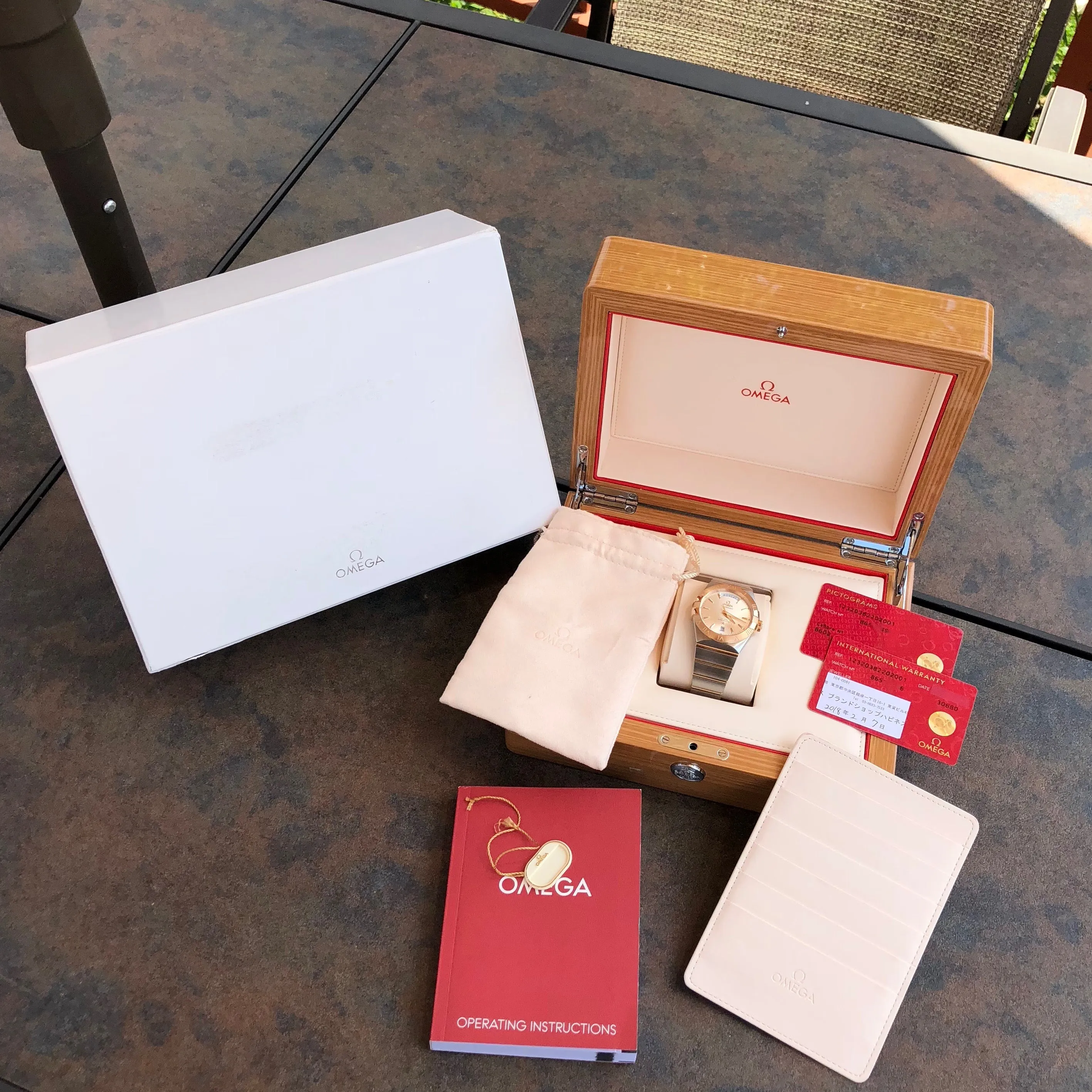 Omega Constellation 12320382202001 Two Tone Red Gold Steel Silver Dial Day Date Box & Papers