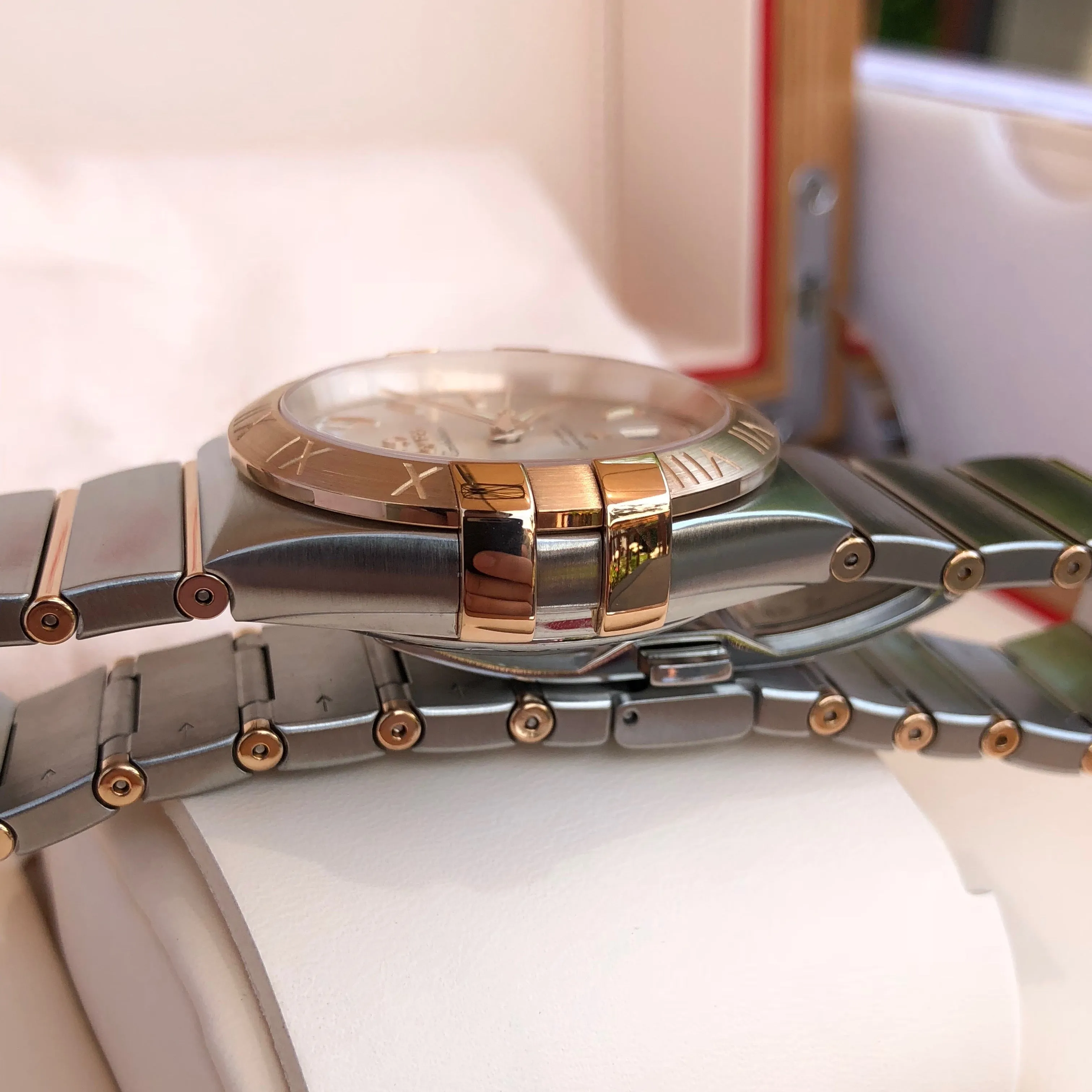 Omega Constellation 12320382202001 Two Tone Red Gold Steel Silver Dial Day Date Box & Papers