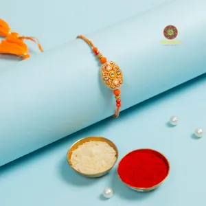 Orange Hand Painted Rakhi -Send to USA ( Free shipping )