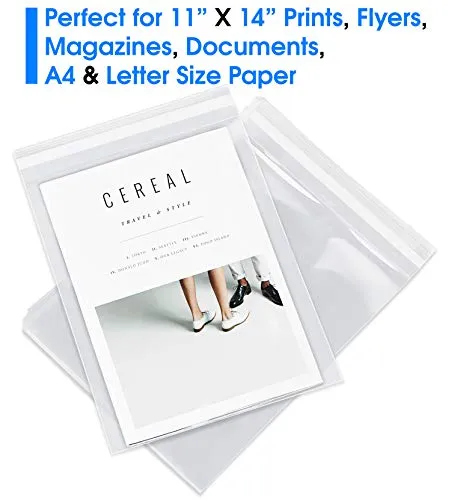 Pack It Chic - 11” X 14” (200/1000 Pack) Clear Resealable Polypropylene Bags - Fits 11X14 Prints, Photos, Documents - Self Seal