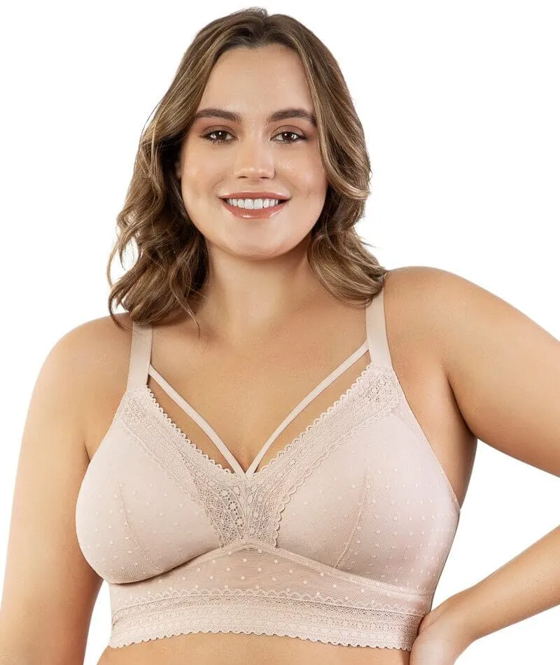 Parfait Mia Dot Wire-Free Longline Padded Lace Bralette - Cameo Rose
