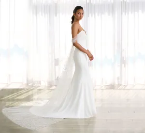 Pearl Studded Strapless Sheath Wedding Gown In Ivory