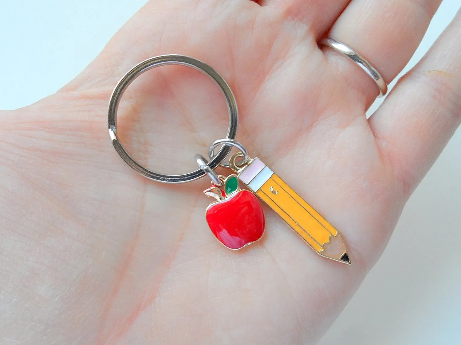 Pencil & Apple Charm Keychain for Teachers from Jewelry Everyday