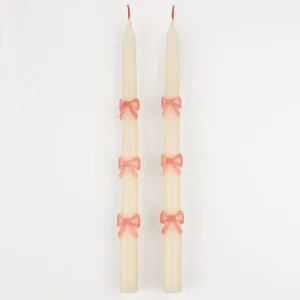 Pink Bow Taper Candles x2