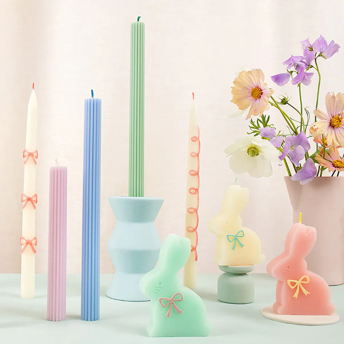 Pink Bow Taper Candles x2