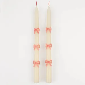 Pink Bow Tapered Candles, Pack of 2