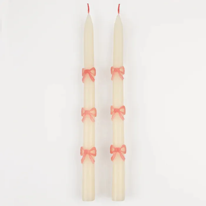 Pink Bow Tapered Candles, Pack of 2