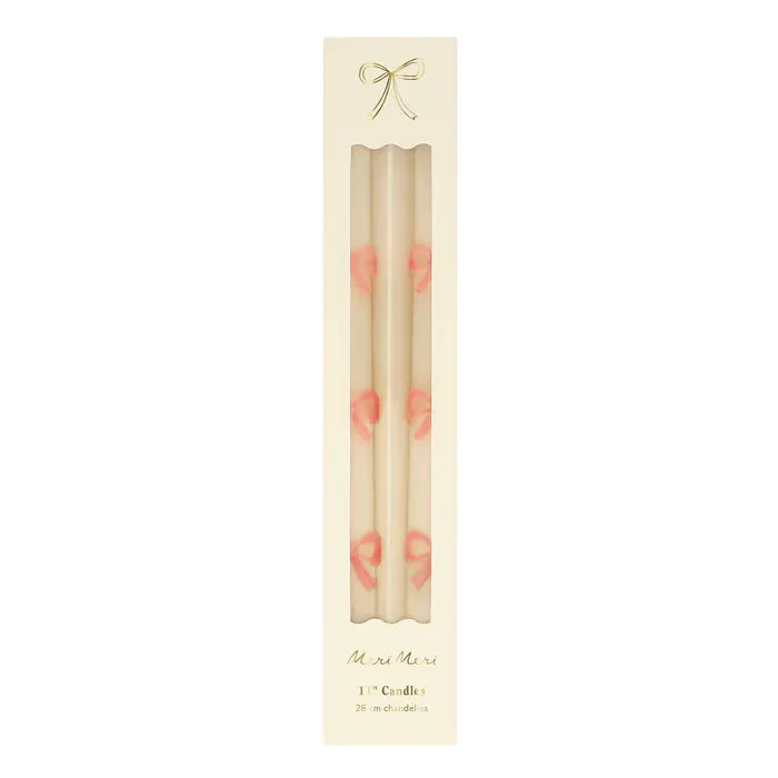 Pink Bow Tapered Candles, Pack of 2
