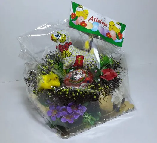 Polish Decorative Gift Basket with Chocolate Easter Lamb and Egg