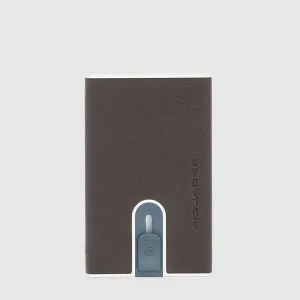 Porta Carte di Credito Piquadro Black Square in Metallo con Rivestimento in Pelle Testa di Moro