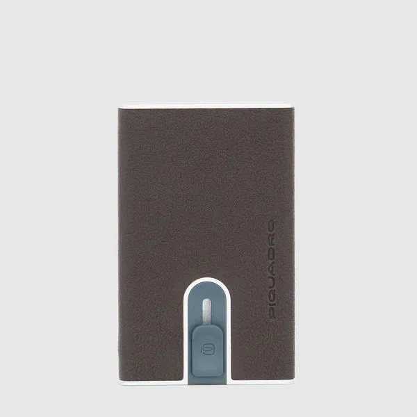 Porta Carte di Credito Piquadro Black Square in Metallo con Rivestimento in Pelle Testa di Moro