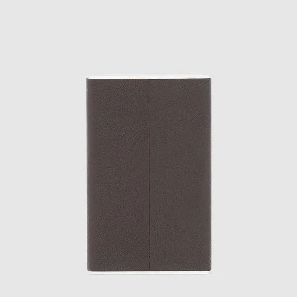 Porta Carte di Credito Piquadro Black Square in Metallo con Rivestimento in Pelle Testa di Moro