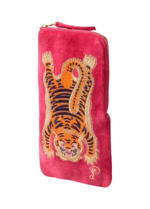 Powder Ikat Tiger Velvet Sunglasses Pouch - Fuchsia