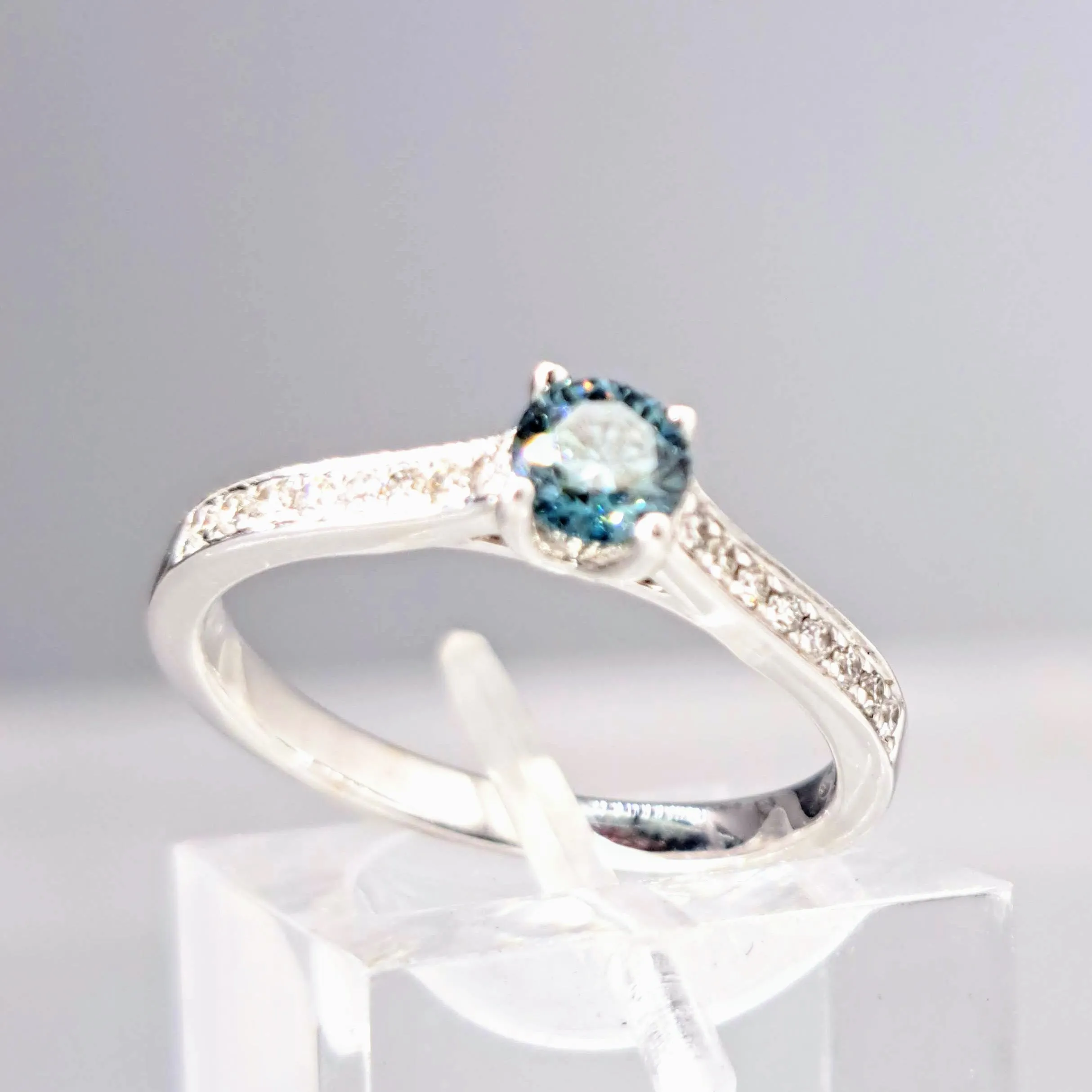 "Beautiful Dream” Sz 6.5 Ring - Blue & White Diamonds, 18K White Gold