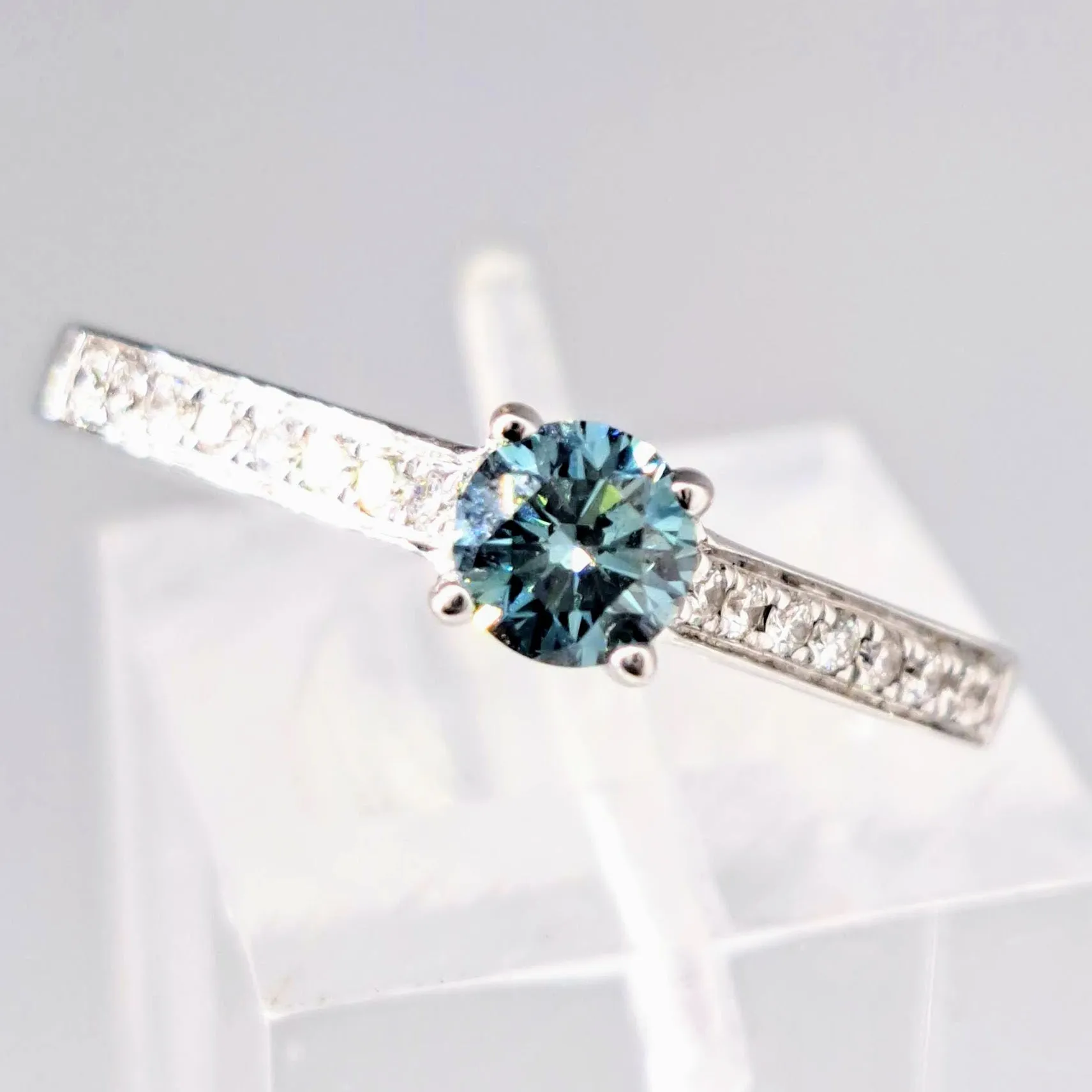 "Beautiful Dream” Sz 6.5 Ring - Blue & White Diamonds, 18K White Gold