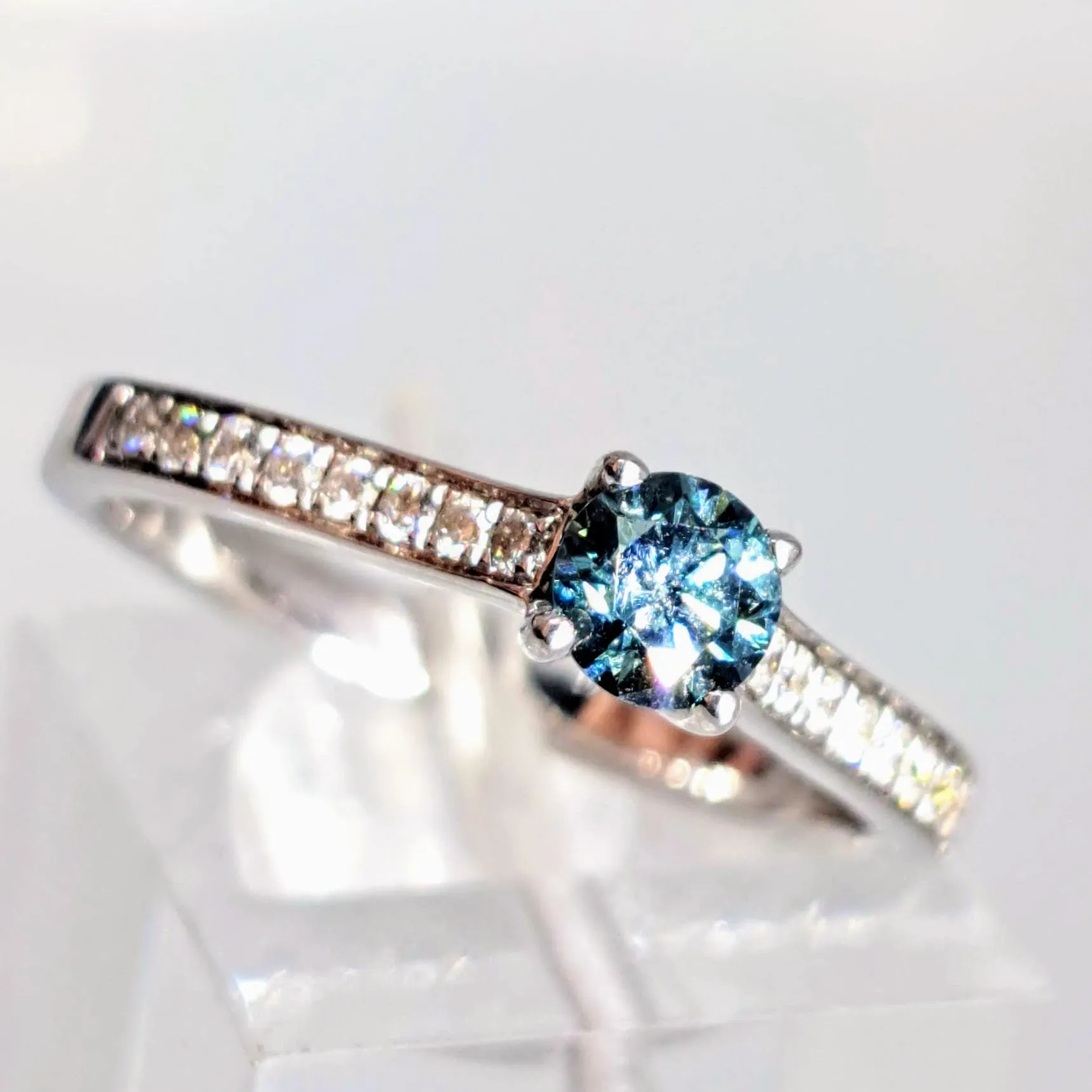 "Beautiful Dream” Sz 6.5 Ring - Blue & White Diamonds, 18K White Gold
