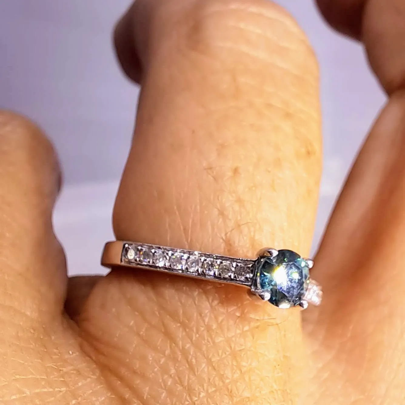 "Beautiful Dream” Sz 6.5 Ring - Blue & White Diamonds, 18K White Gold