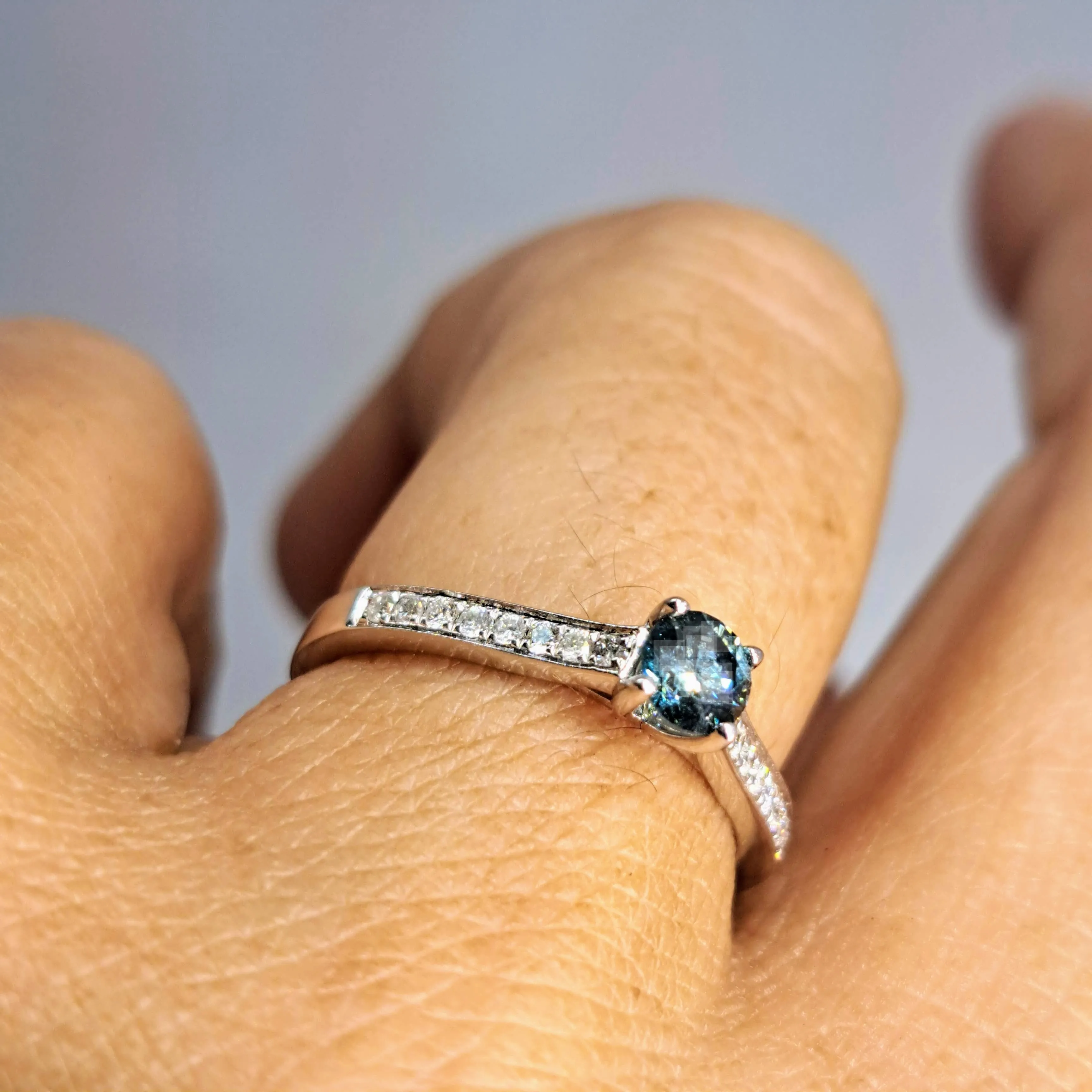 "Beautiful Dream” Sz 6.5 Ring - Blue & White Diamonds, 18K White Gold