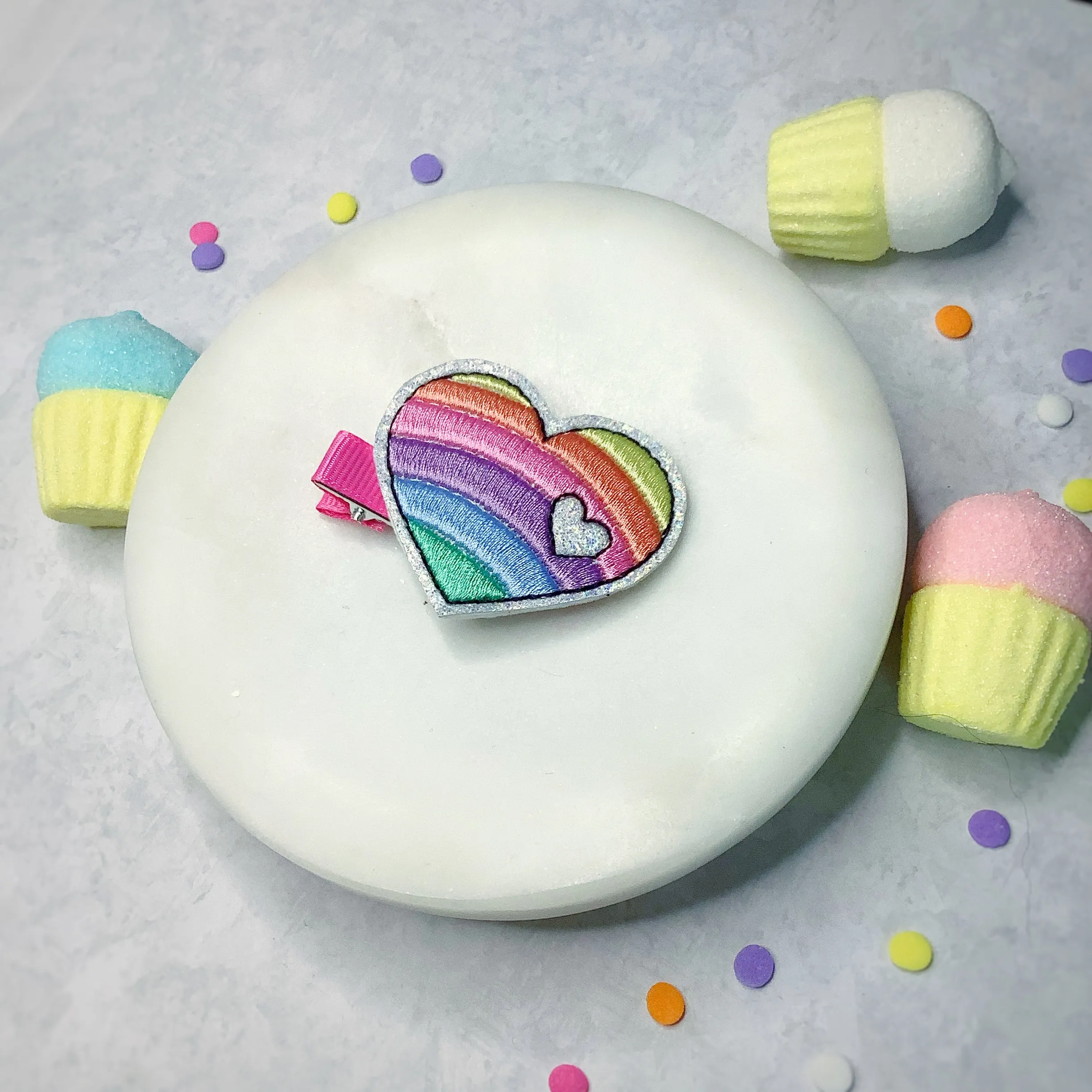 Rainbow Heart Feltie Clip