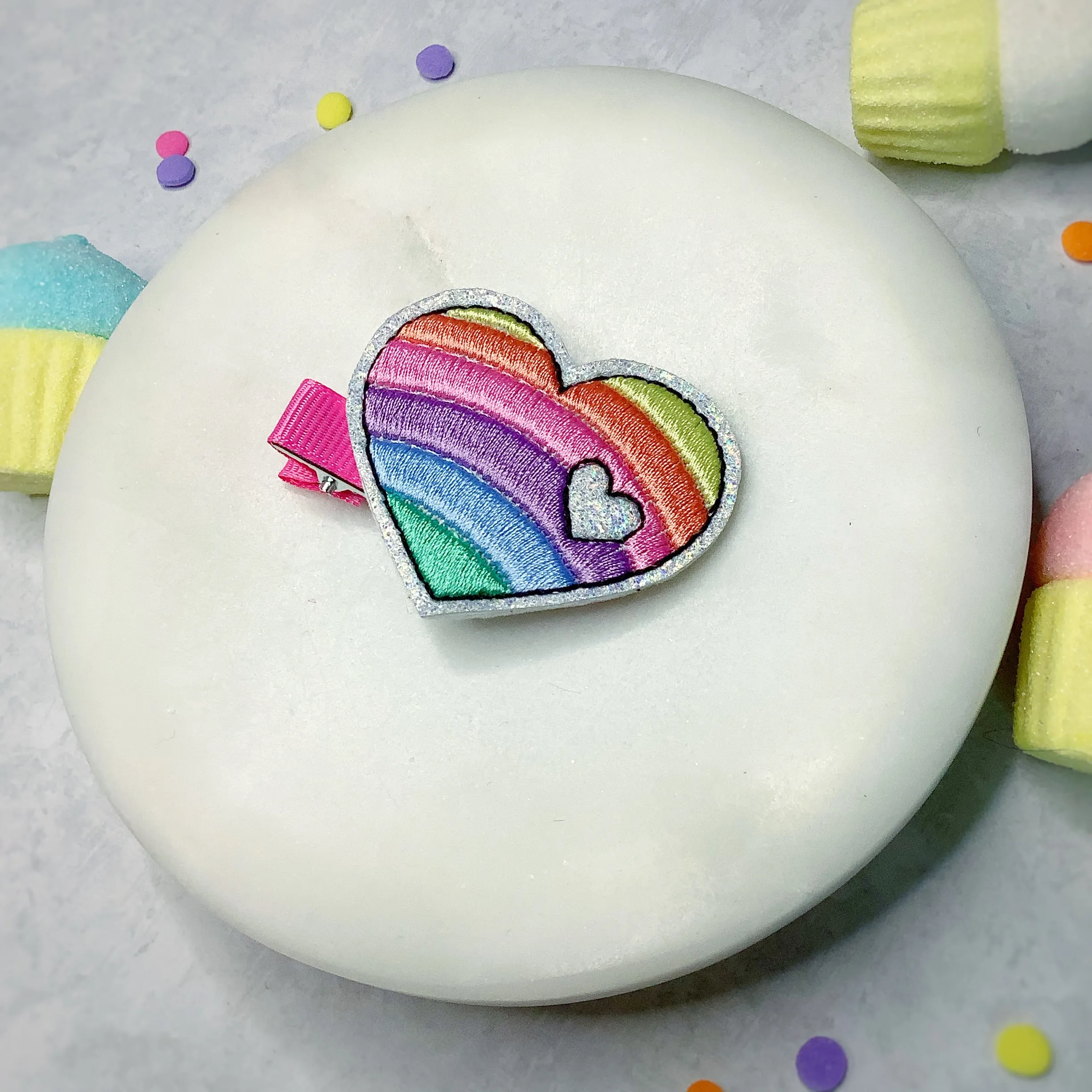 Rainbow Heart Feltie Clip