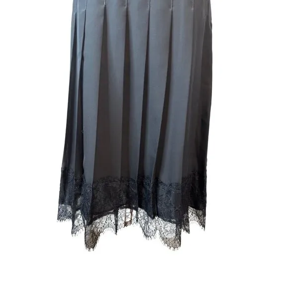 Ralph Lauren NWOT Black Size 8 Pleated Midi Skirt Lace Trim