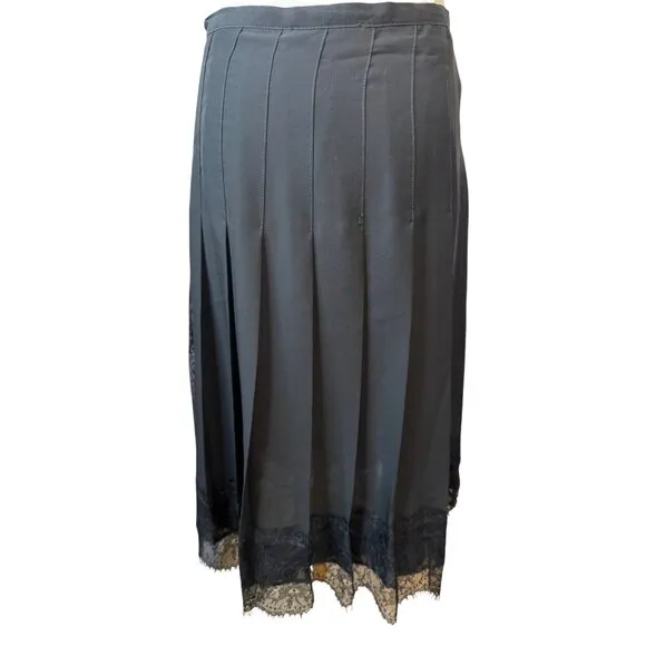 Ralph Lauren NWOT Black Size 8 Pleated Midi Skirt Lace Trim