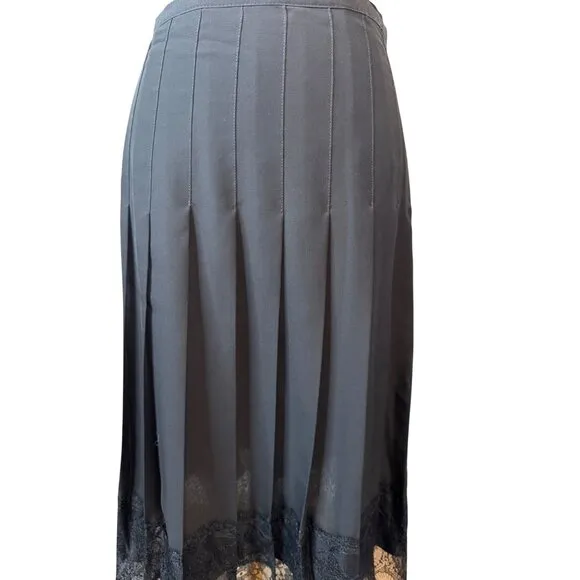 Ralph Lauren NWOT Black Size 8 Pleated Midi Skirt Lace Trim