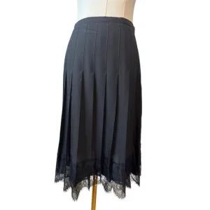Ralph Lauren NWOT Black Size 8 Pleated Midi Skirt Lace Trim