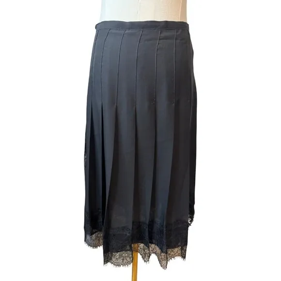 Ralph Lauren NWOT Black Size 8 Pleated Midi Skirt Lace Trim