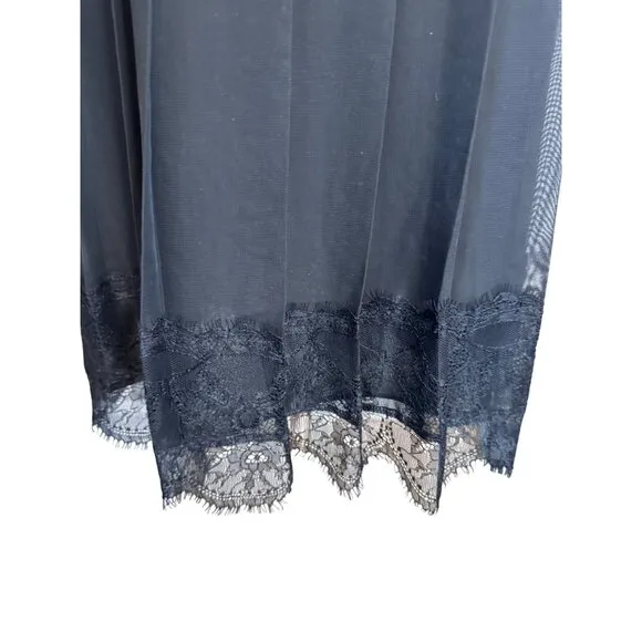 Ralph Lauren NWOT Black Size 8 Pleated Midi Skirt Lace Trim