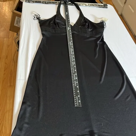 RAMPAGE XL black V-neck halter dress high low satin trim NWT