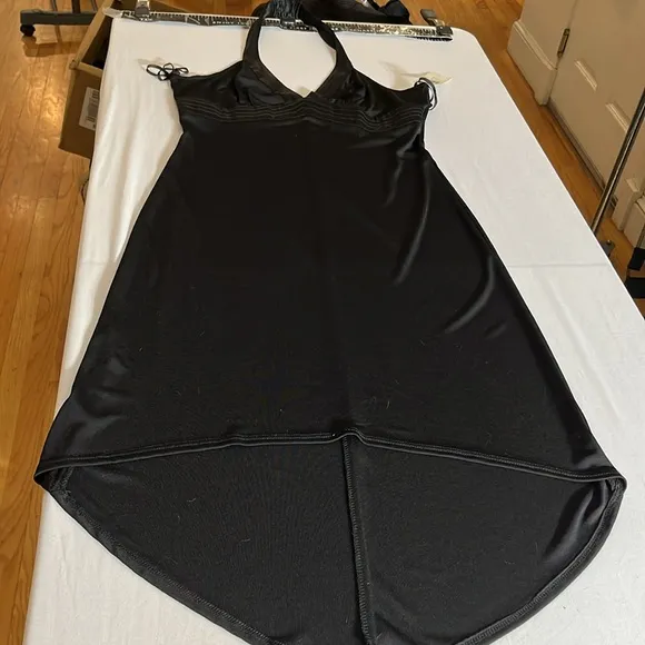 RAMPAGE XL black V-neck halter dress high low satin trim NWT