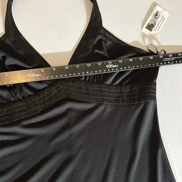 RAMPAGE XL black V-neck halter dress high low satin trim NWT